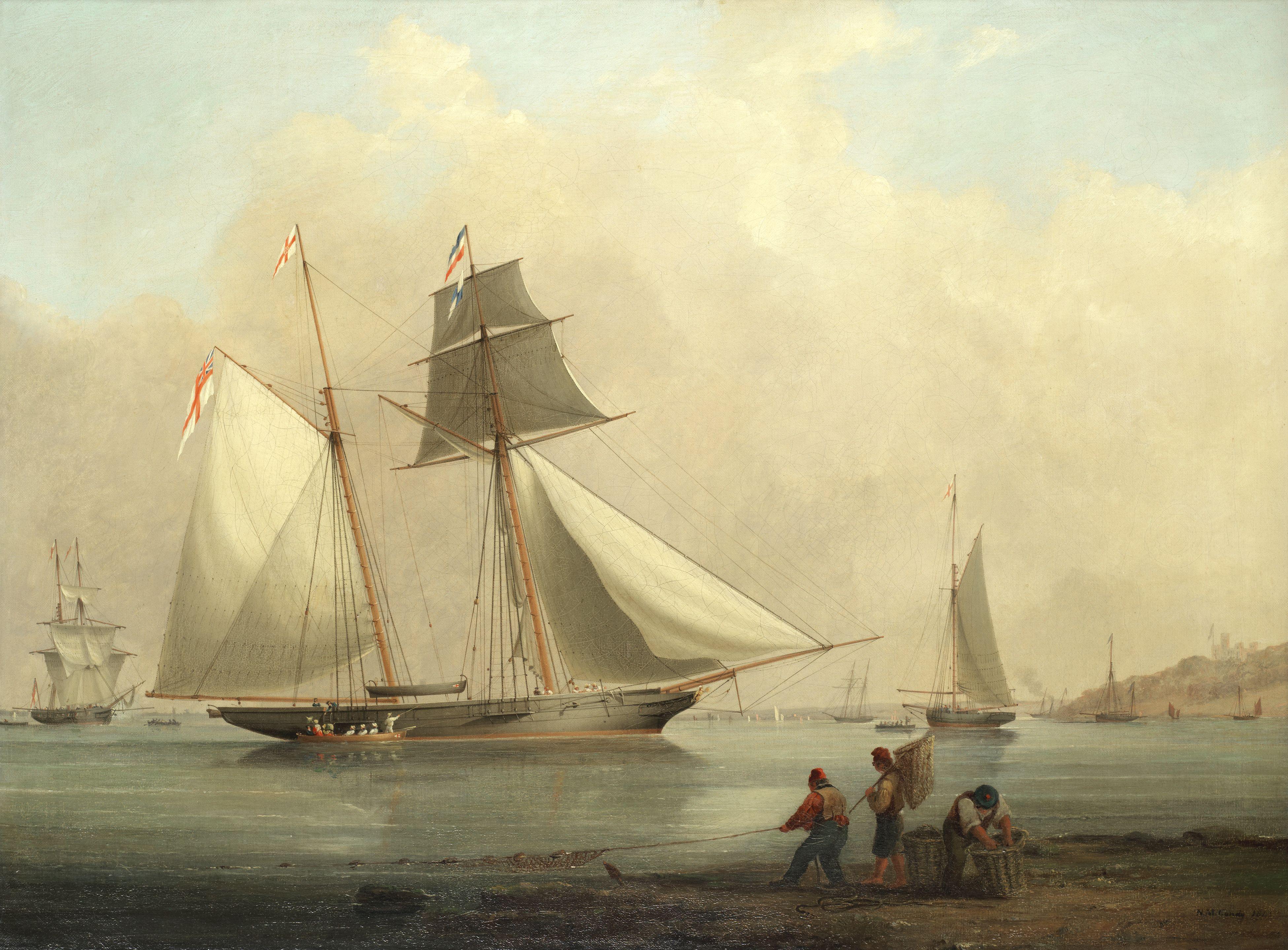 Nicholas Matthew Condy - A schooner of the Royal Yacht Squadron in Osborne Bay off Cowes with Norris Castle in the distance