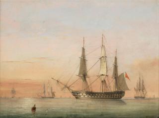 Nicholas Matthew Condy - A third-rate ship of the line, thought to be the HMS Cornwallis, at anchor