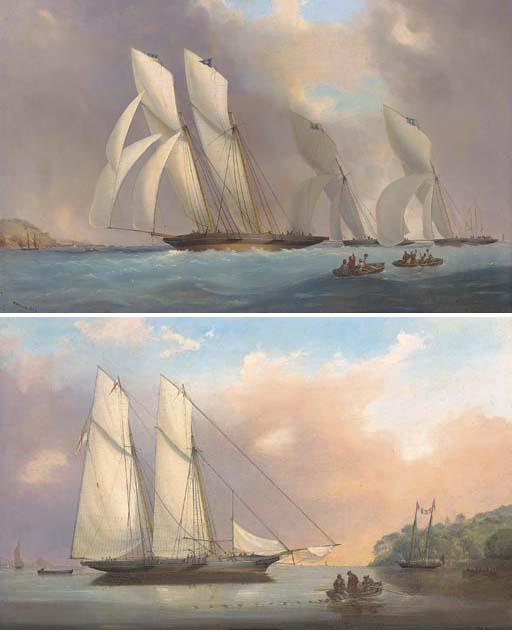 Nicholas Matthew Condy - Fernande, R.W.Y.C. winning the Queen\'s Vase, Plymouth, August 26th, 1849; and A schooner yacht at anchor off Mount Edgcumbe, Plymouth