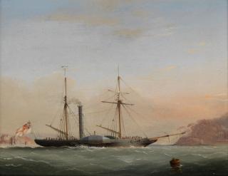 Nicholas Matthew Condy - Paddle steamer in Plymouth Sound off Mt. Edgcumbe; Paddle steamer off a lighthouse, a pair each 17.8 x 22.8cm (7 x 9in). (2)