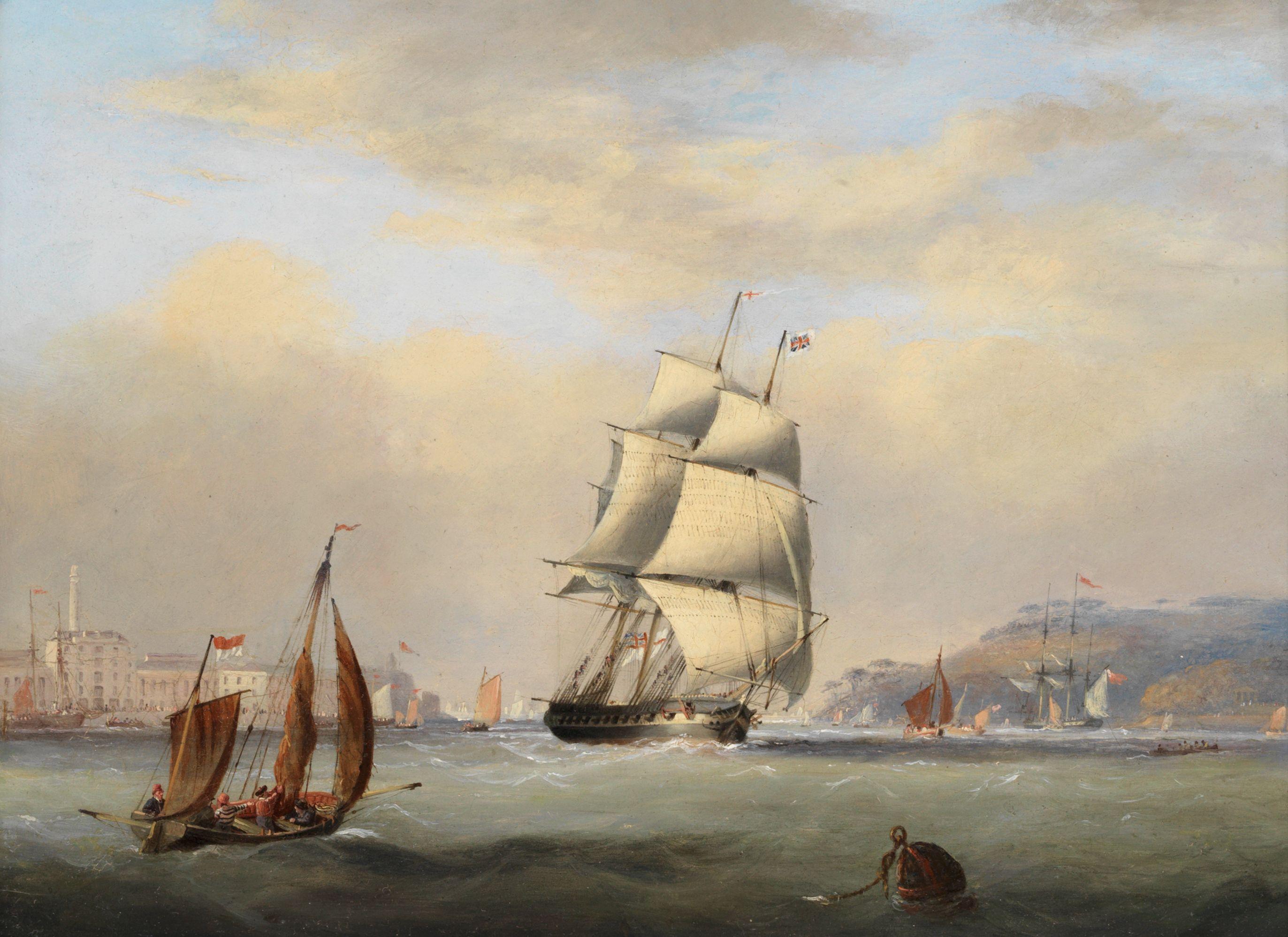 Nicholas Matthew Condy - Shipping in Plymouth harbour, with the Royal William Victualling Yard, Stonehouse in the distance