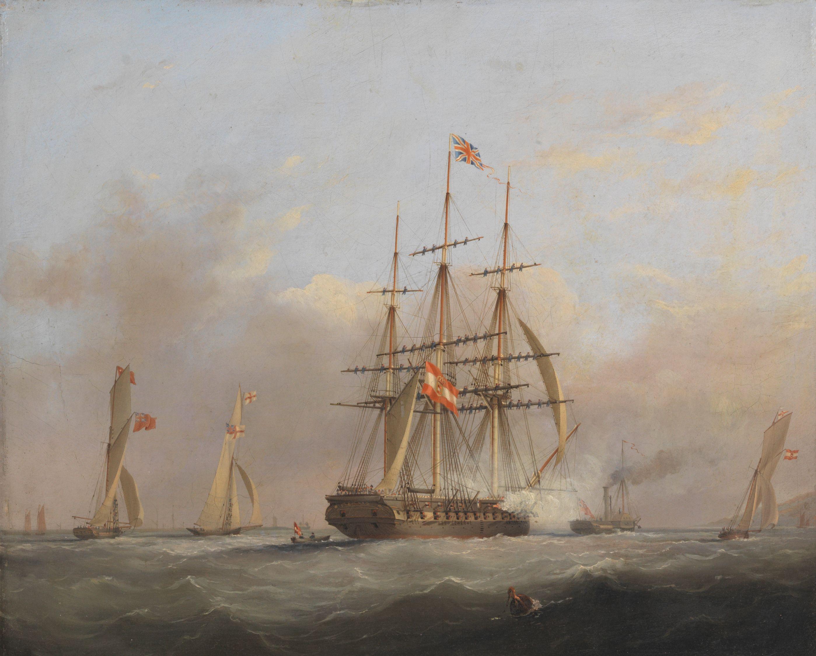 Nicholas Matthew Condy - \'The Bellona Commanded by H.I.H. The Archduke Frederic of Austria leaving Plymouth Sept 16th 1842 accompanied by Admirals Sir David Milne & Sir S.Pym. & T. Fox Junr Esqr Austrian Consul\'