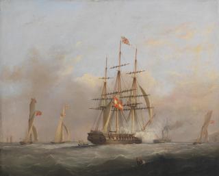 Nicholas Matthew Condy - \'The Bellona Commanded by H.I.H. The Archduke Frederic of Austria leaving Plymouth Sept 16th 1842 accompanied by Admirals Sir David Milne & Sir S.Pym. & T. Fox Junr Esqr Austrian Consul\'