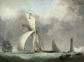 Nicholas Matthews Condy - The Royal Victoria Yacht Club\'s Gadfly running past the Eddystone lighthouse