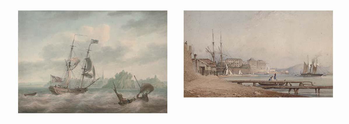 Nicholas Pocock, O.W.S. - An Admiralty Yacht Running Inshore At Tenby