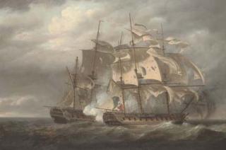 Nicholas Pocock, O.W.S. - The Capture of The French Frigate Tamise (Formerly H.M.S. Thames) By H.M.S. Santa Margarita, Under The Command of Captain T. Byam Martin, Off The Scilly Isles, 8Th June 1796