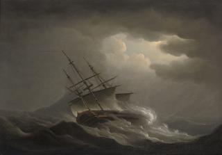 Nicholas Pocock - A frigate heeling in an offshore gale