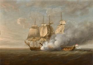 Nicholas Pocock - Engagement between the French frigate Cléopâtre and HMS Nymph, under the command of Captain Edward Pellew, off Start Point, Devon 18 June 1793