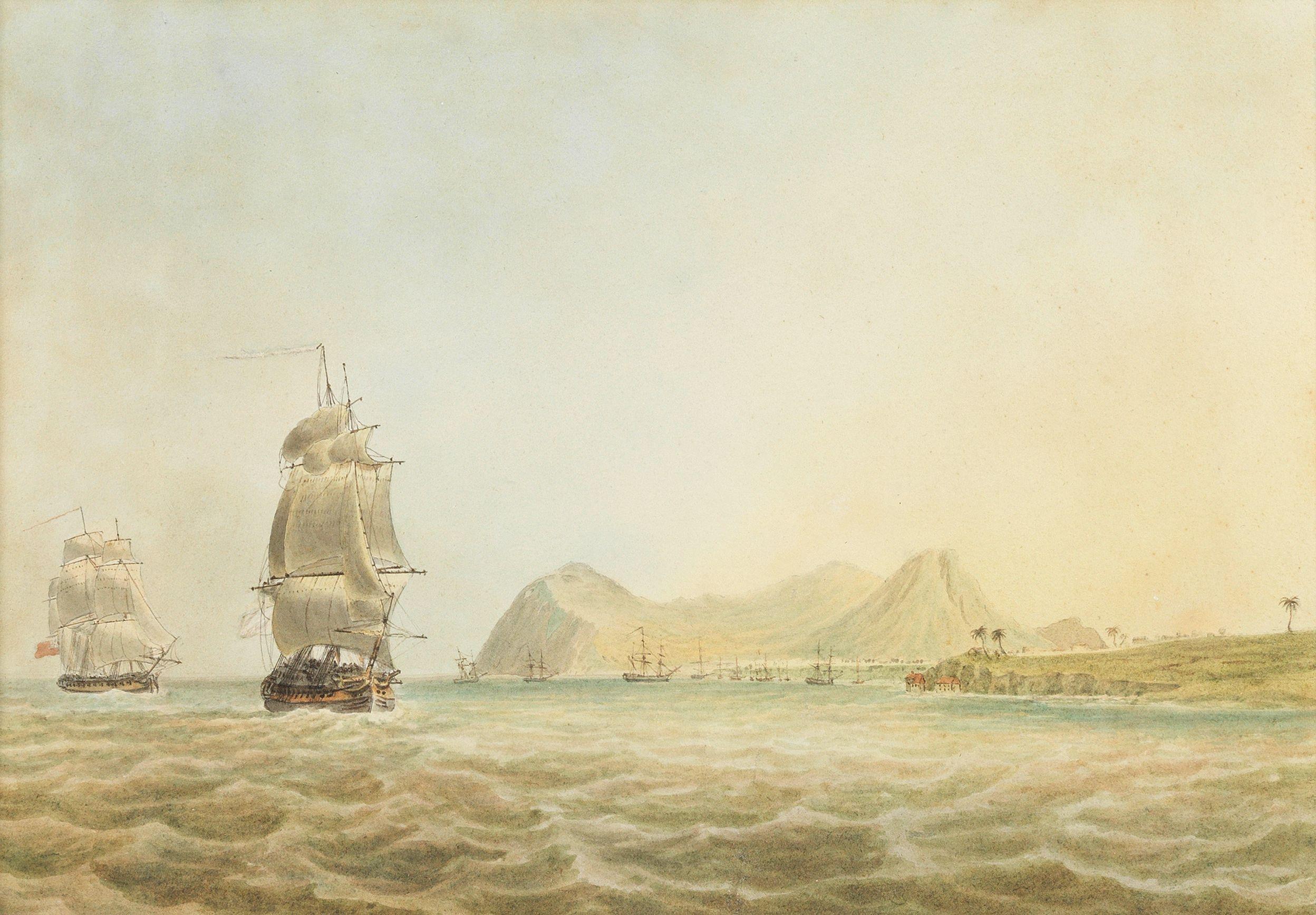 Nicholas Pocock - The Boreas shadowing a French frigate off St Eustatius, 1784