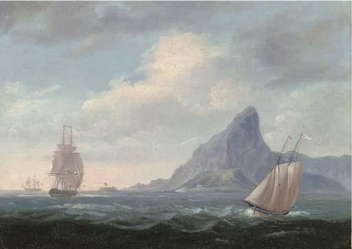 Nicholas Pocock - The entrance to the bay of Rio de Janeiro with Laje island and the Sugar Loaf