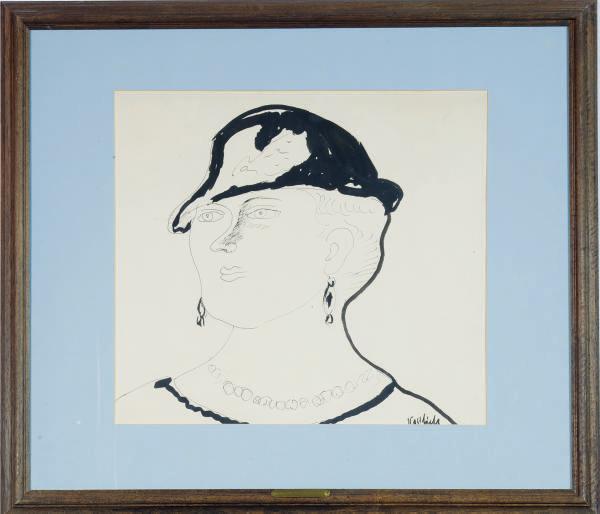 Nicholas Vasilieff - Portrait of a woman with a pearls and a hat