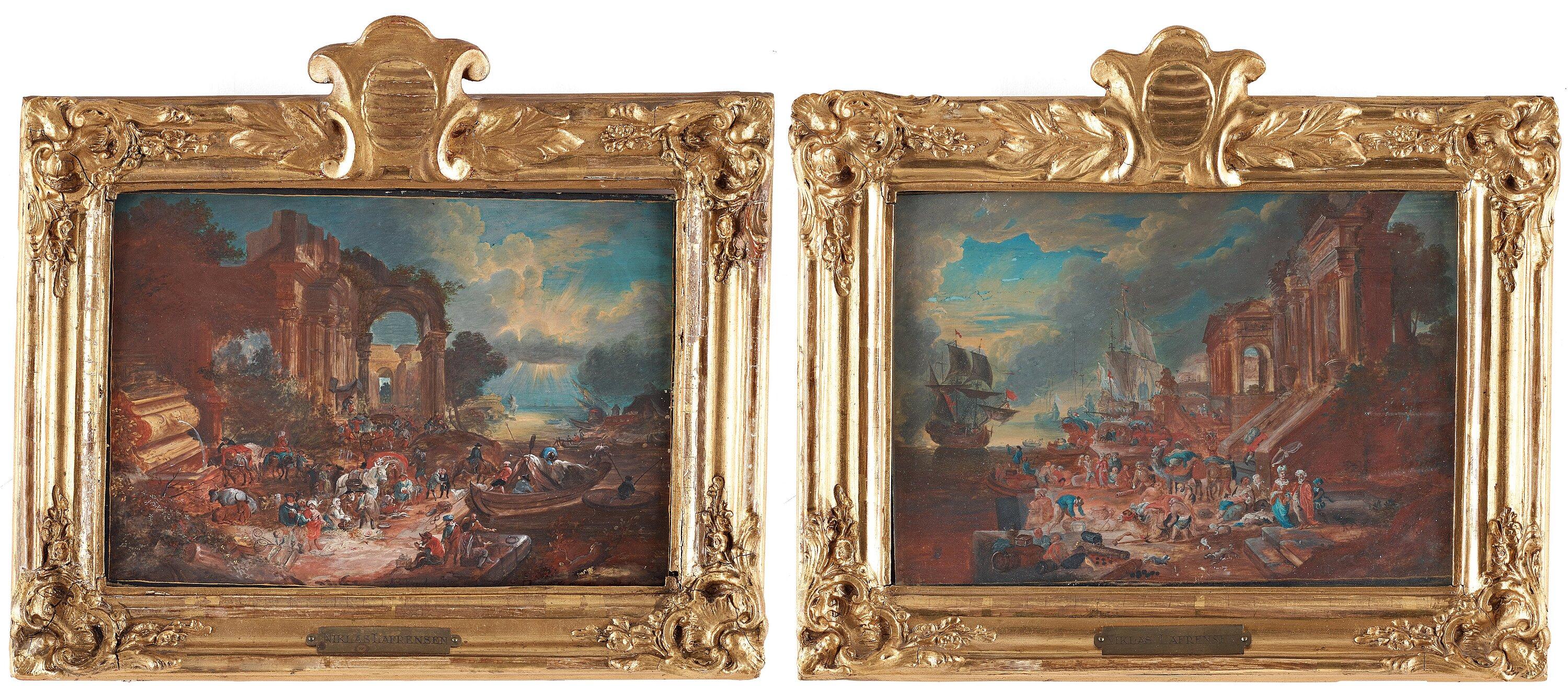 Niclas Lafrensen d.ä. - Harbour scenes with figures, a pair.