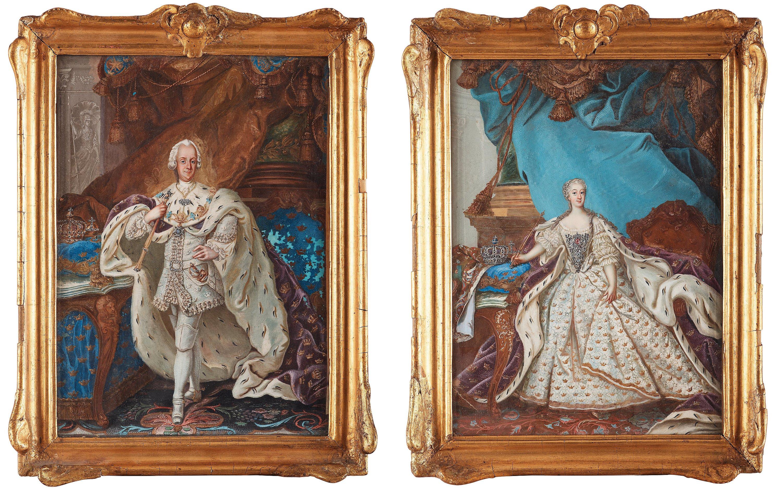 Niclas Lafrensen d.ä. - ”King Adolf Fredrik” (1710-1771) & ”Queen Lovisa Ulrika” (1720-1782), a pair.