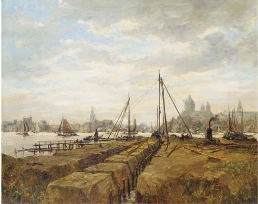 Nico Cevat - Landwinning Noord met in de verte de Ruijterkade en Prins Hendrikkade