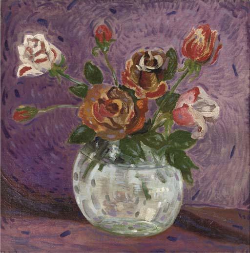 Nico van Rijn - A still life with roses (recto), Canalhouses (verso)