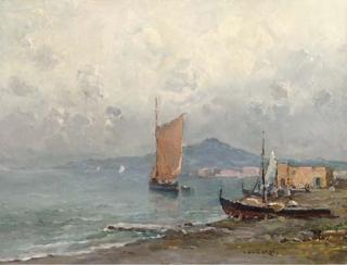 Nicola De Corsi - Sailboats in the Bay of Naples, Vesuvius beyond