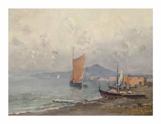 Nicola De Corsi - Sailboats in the Bay of Naples, Vesuvius beyond
