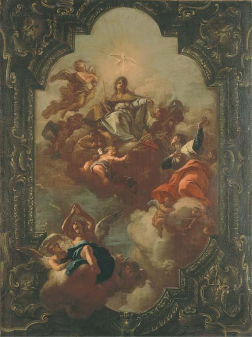 Nicola Maria Rossi - Saints Glorifiant L\'Eglise Romaine : Un Bozzetto Pour Un Plafond