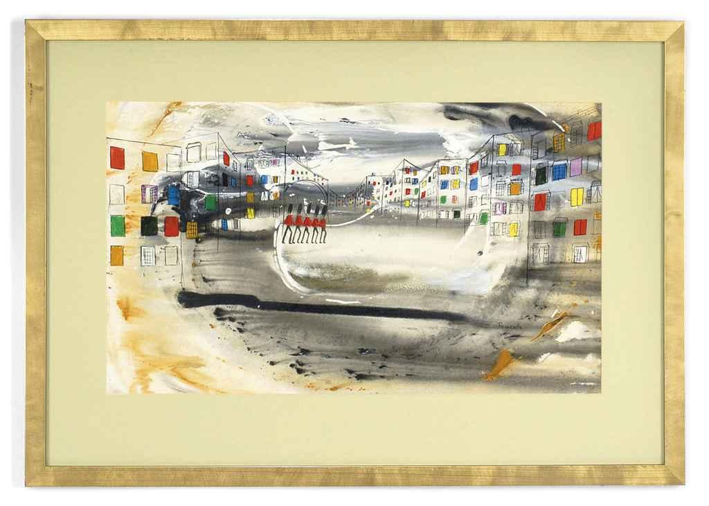 Guardsmen in a cityscape; and Carriage with houses beyond by Nicola