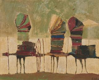 Nicola Simbari - At the Beach 9 1/4 x 11 5/8 in. (23.5 x 29.5 cm) framed 17 1/2 x 19 3/4 x 1 1/2 in.