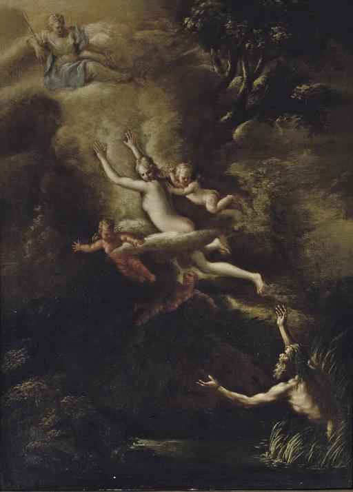 Nicola Vaccaro - Glaucus fleeing from Skylla, the Goddess Diana looking down from above