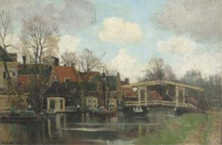 Nicolaas Bastert - Ophaalbrug over de Vecht, Breukelen: a riverside village