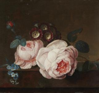 Nicolaas Frederik I. Knip - Stillleben mit Rosen, Primeln und Vergissmeinnicht