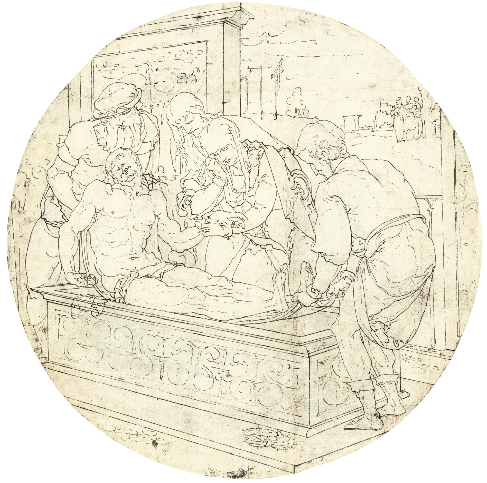 Nicolaas Hogenberg - Recto: The Entombment; Verso: Studies Of Architecture And A Female Nude