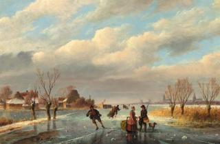 Nicolaas Johannes Roosenboom - A rendez-vous on the frozen waterway