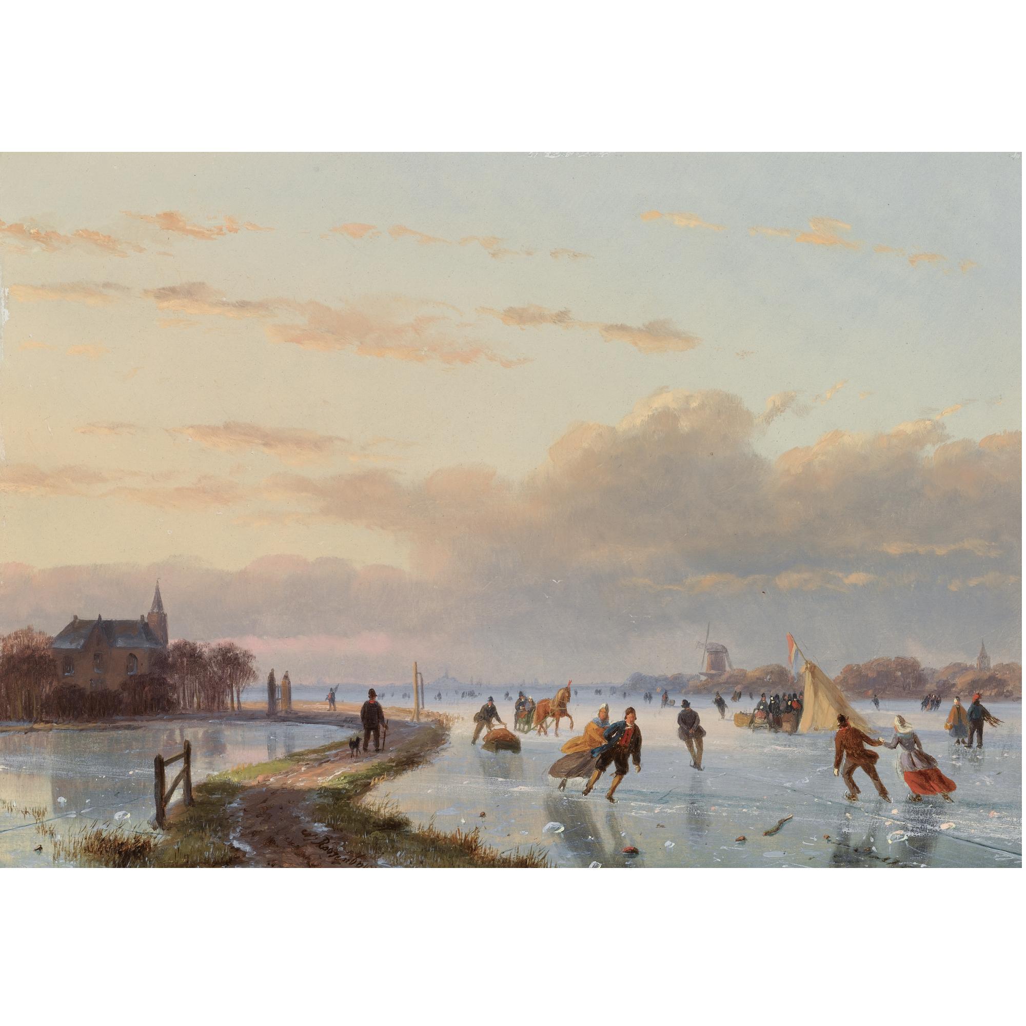 Nicolaas Johannes Roosenboom - Dutch Skaters On The Ice Near A \'Koek En Zopie\'