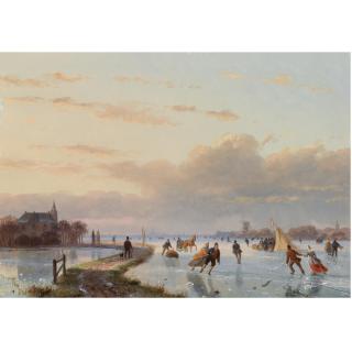 Nicolaas Johannes Roosenboom - Dutch Skaters On The Ice Near A \'Koek En Zopie\'
