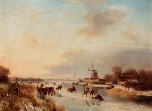Nicolaas Johannes Roosenboom - Numerous skaters on a frozen waterway