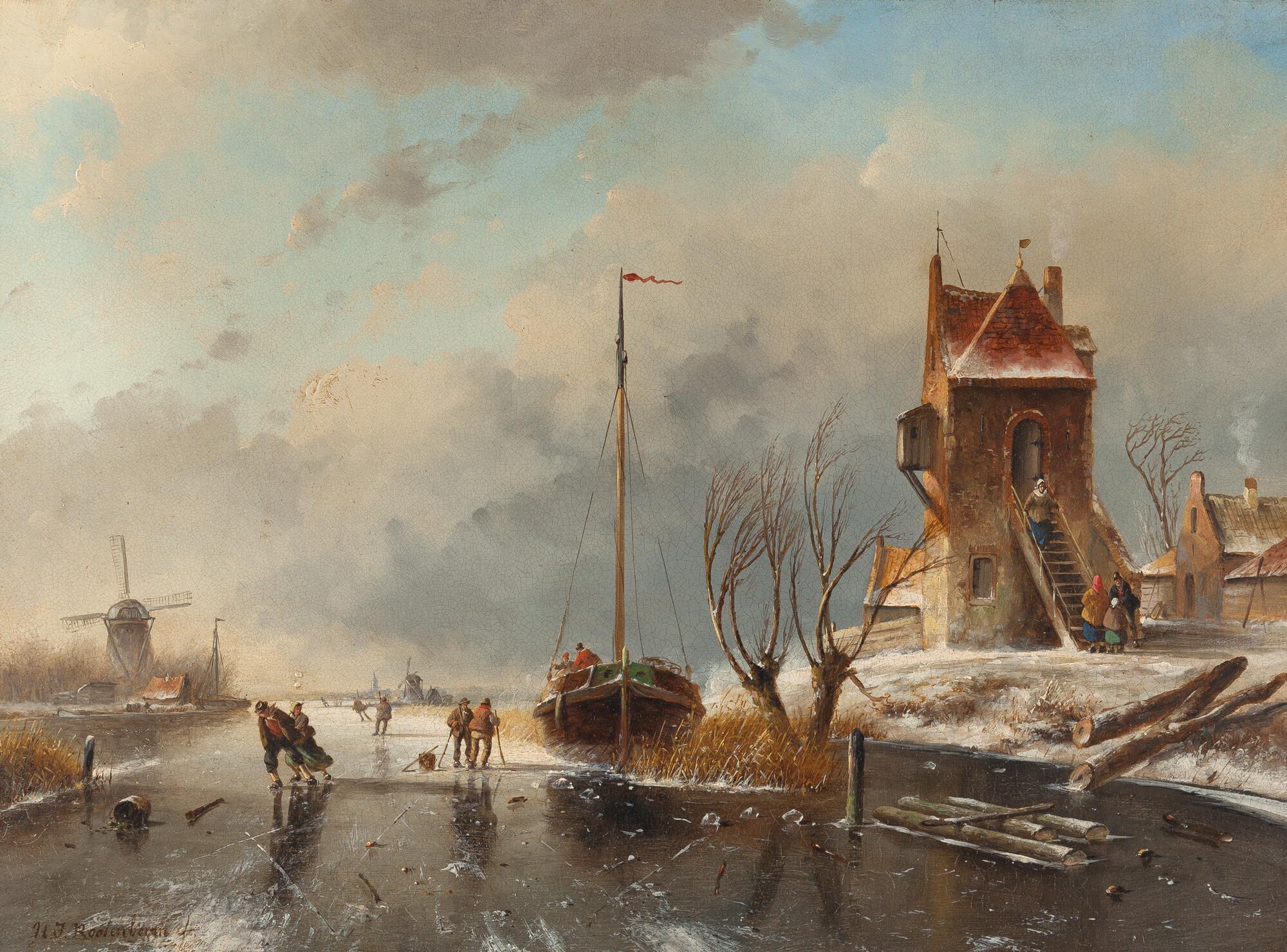 Nicolaas Johannes Roosenboom - Schlittschuhfahrer auf einem Kanal