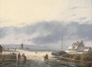 Nicolaas Johannes Roosenboom - Skaters on a Dutch waterway