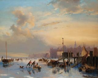 Nicolaas Johannes Roosenboom - Skaters on the IJ, Amsterdam