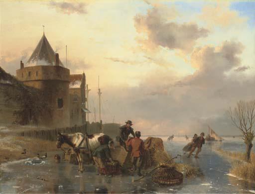 Nicolaas Johannes Roosenboom - Unloading the horsedrawn sledge on the ice