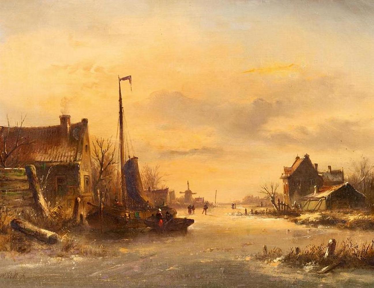 Nicolaas Martinus Wijdoogen - Hölländische Winterlandschaft (bei Zaanstad?)