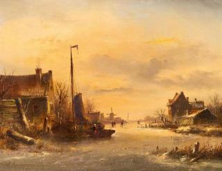 Nicolaas Martinus Wijdoogen - Hölländische Winterlandschaft (bei Zaanstad?)