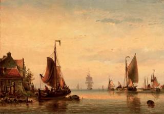 Nicolaas Martinus Wijdoogen - Shipping on a calm estuary