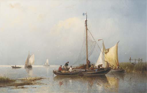 Nicolaas Riegen - A calm: fishermen inspecting their catch