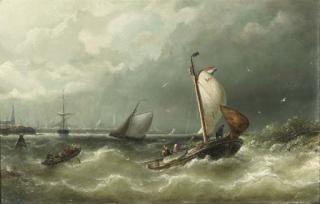 Nicolaas Riegen - A sailing barge from Marken on the IJ, Amsterdam