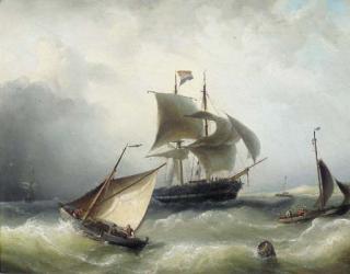 Nicolaas Riegen - Busy shipping in a breeze off the coast