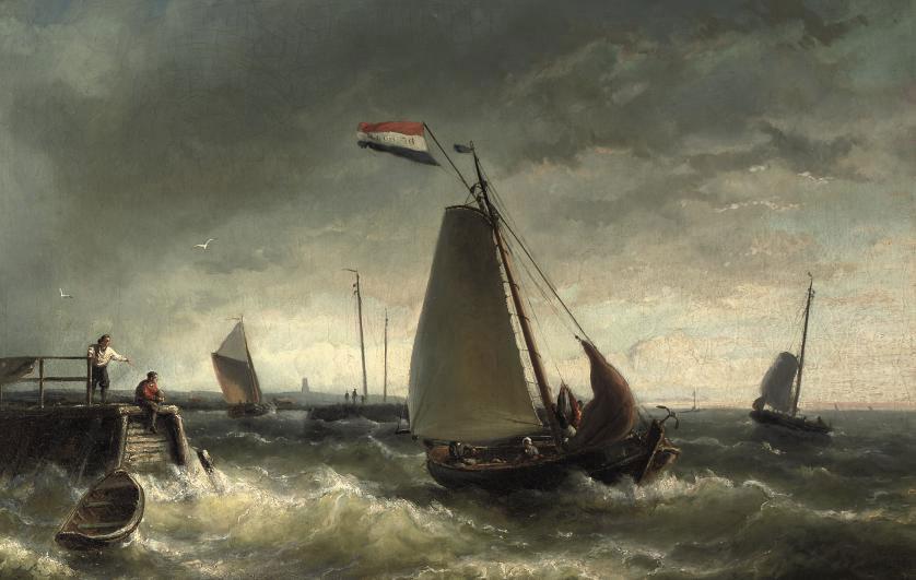 Nicolaas Riegen - Sailing vessel \'De Hoop\' on choppy waters