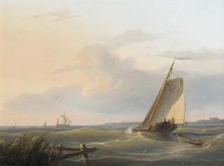 Nicolaas Riegen - Sailing vessels in an estuary