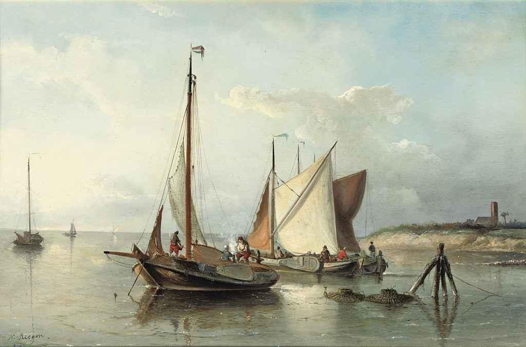 Nicolaas Riegen - Sailing vessels in calm waters