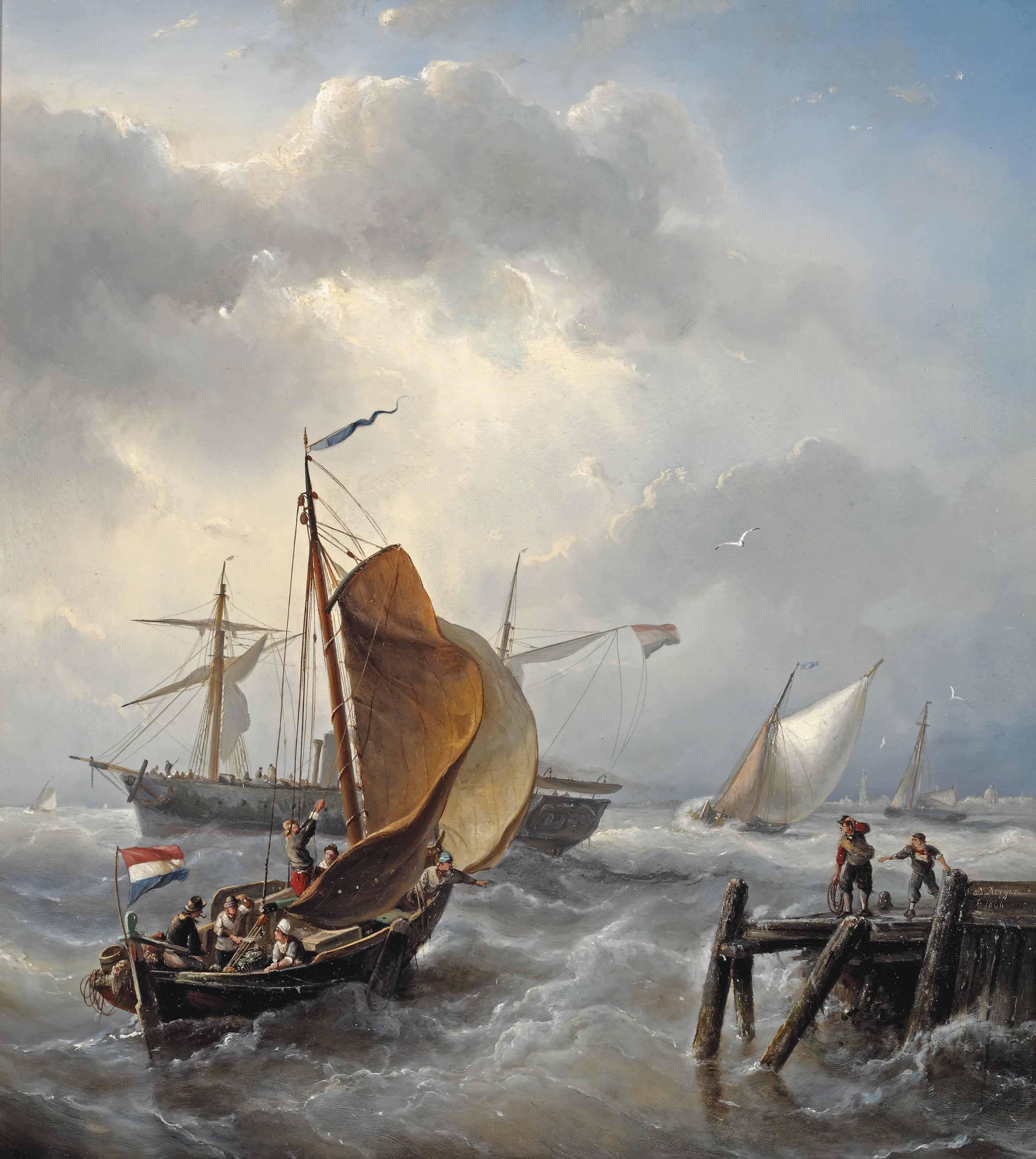 Nicolaas Riegen - Ships near the harbour entrance