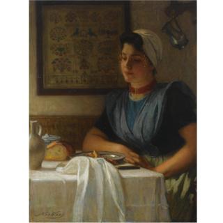 Nicolaas van der Waay - A Kitchen Interior With A Girl In Regional Costume