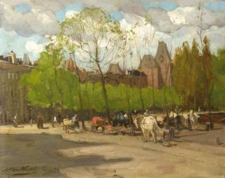 Nicolaas Van Der Waay - A view of the Rijksmuseum, Amsterdam, with horse-drawn carriages on the Stadhouderskade
