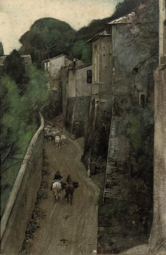 Nicolaas van der Waay - A view of Via della Mura, Rome