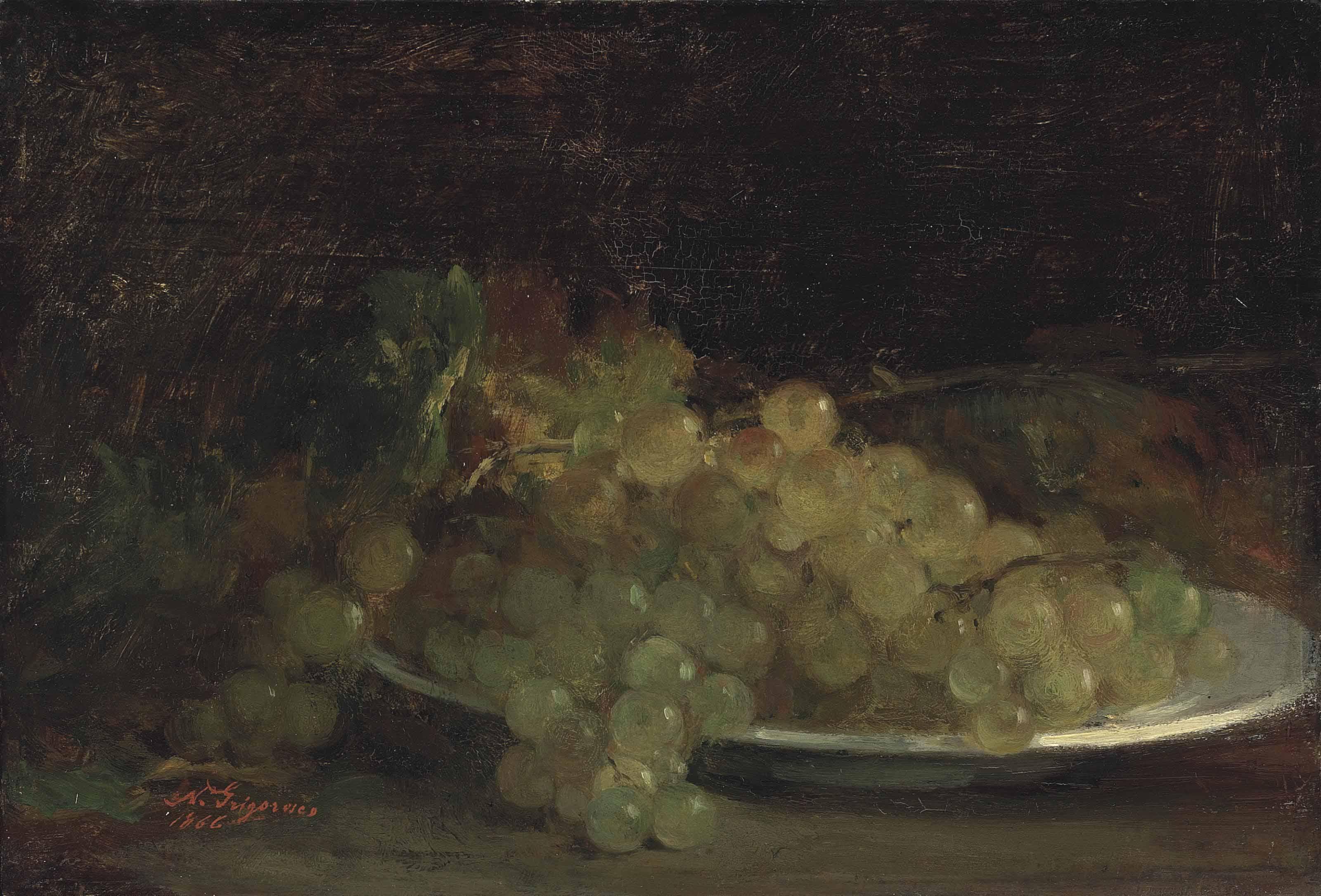 Nicolae Grigorescu - Still Life With Grapes (Recto); And Hay Wagon And Cattle (Verso)